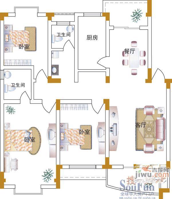 龙岗静安新城3室2厅2卫户型图