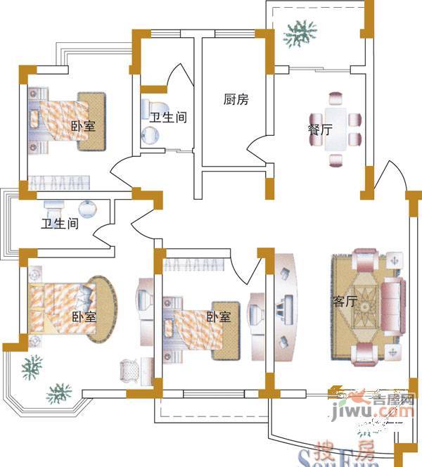 龙岗静安新城3室2厅2卫户型图