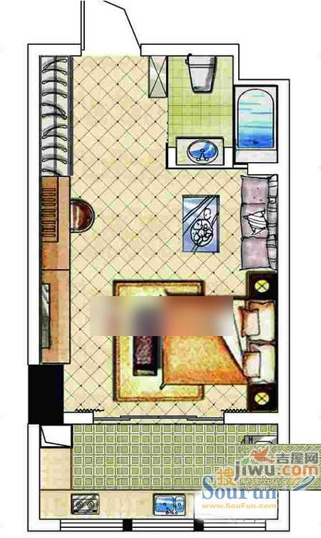 中天左岸公馆1室1厅1卫户型图