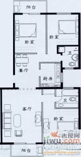 玫瑰苑(瑶海)3室1厅1卫90㎡户型图