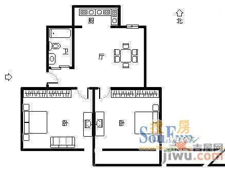 裕兴苑2室1厅1卫77㎡户型图