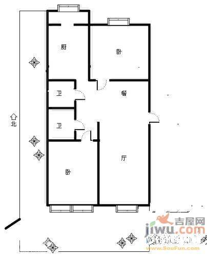 裕兴苑2室1厅1卫77㎡户型图