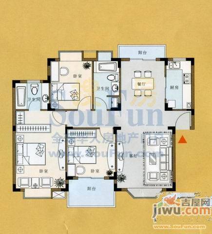 园林都市2室2厅1卫83㎡户型图