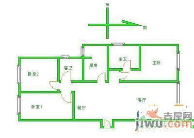 常青花园2室2厅1卫85㎡户型图