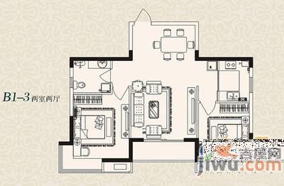 常青花园2室2厅1卫85㎡户型图