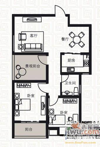 常青花园2室2厅1卫85㎡户型图