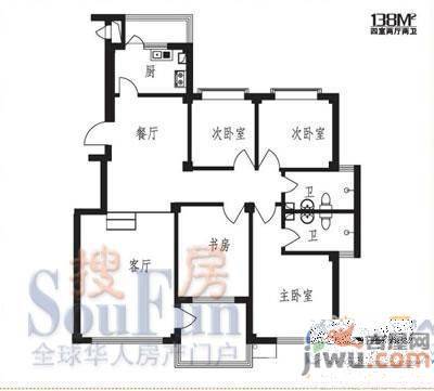 蓬莱花园3室2厅1卫105㎡户型图