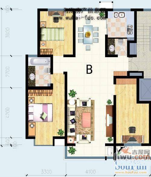 蓬莱花园3室2厅1卫105㎡户型图