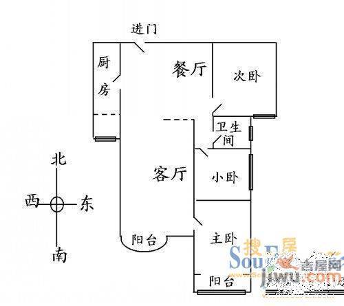 工商学校宿舍3室2厅1卫户型图