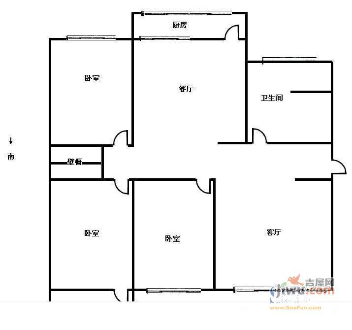 工商学校宿舍3室2厅1卫户型图