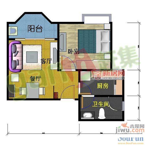 求实君临国际1室1厅1卫户型图