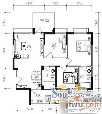 嘉山路跃进村2室1厅1卫52㎡户型图