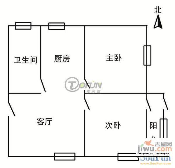 嘉山路跃进村2室1厅1卫52㎡户型图