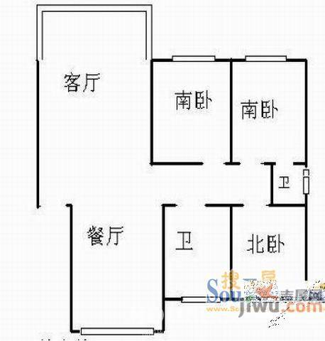 周谷堆2室1厅1卫55㎡户型图