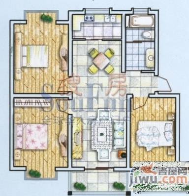 望湖北苑3室1厅1卫100㎡户型图