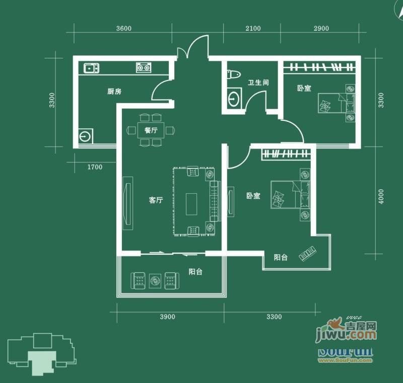 建苑雅居3室2厅2卫户型图