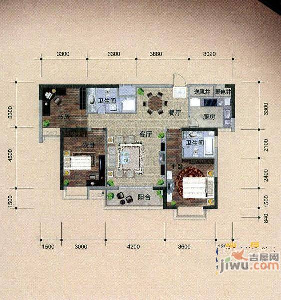 华孚汇金7号3室2厅2卫131㎡户型图