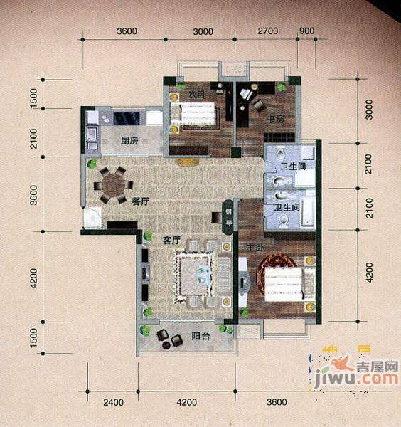 华孚汇金7号3室2厅2卫135㎡户型图