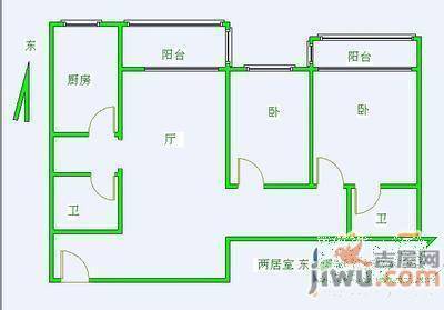 大众巷2室1厅1卫50㎡户型图