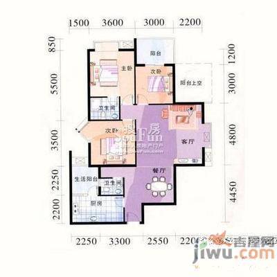元一美邦国际3室2厅1卫144㎡户型图