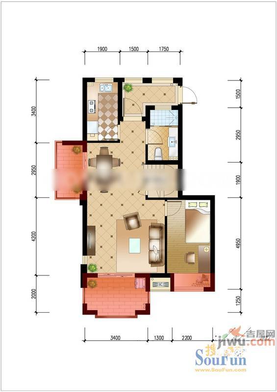 兴丰苑2室1厅1卫户型图