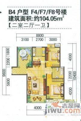 国际花都蓝蝶苑3室1厅1卫104㎡户型图