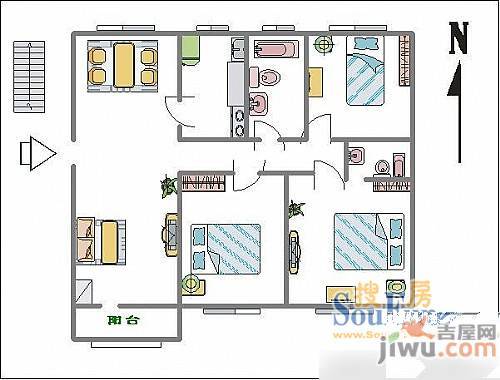 凤凰城家家景园2室2厅1卫90.5㎡户型图