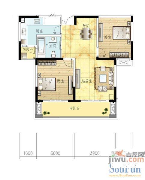 桃园小区2室1厅1卫65㎡户型图