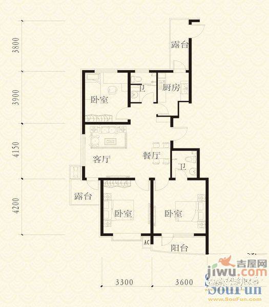 青阳新村2室1厅1卫63㎡户型图