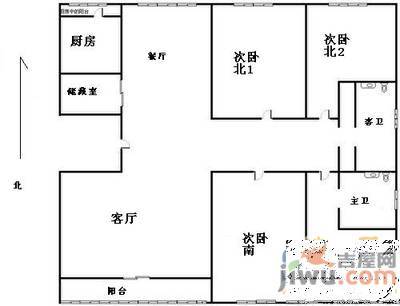 高河花园2室2厅1卫80㎡户型图