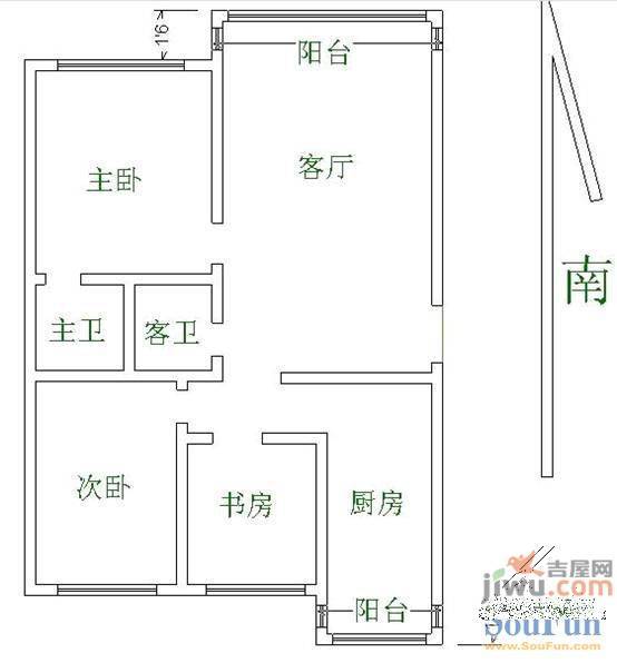 凤巢园1室1厅1卫54㎡户型图