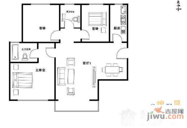 丝绸新村3室1厅1卫户型图