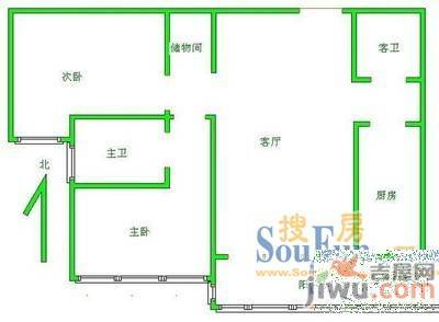 景色小区3室1厅1卫户型图