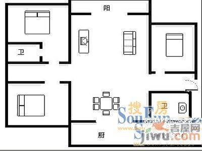 景色小区3室1厅1卫户型图