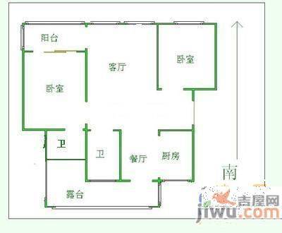 青年小区花园村2室1厅1卫74㎡户型图