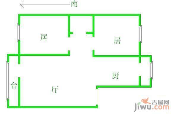 青年小区花园村2室1厅1卫74㎡户型图