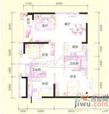 板桥北苑小区3室1厅1卫98㎡户型图