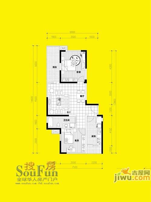 金色地带2室2厅1卫户型图