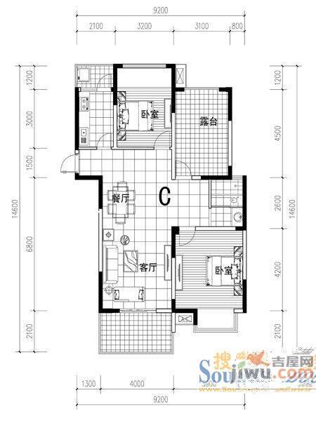 竹木园2室1厅1卫户型图