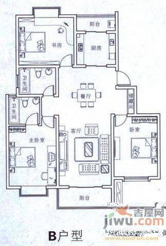 森海豪庭4室2厅3卫128.2㎡户型图