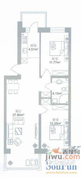 骆园小区2室1厅1卫74㎡户型图