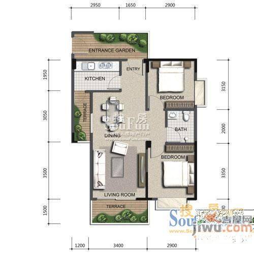 双岗菜市恢复楼2室1厅1卫户型图