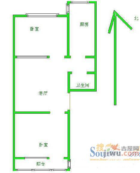 双岗菜市恢复楼2室1厅1卫户型图