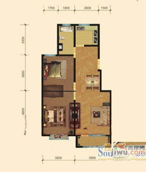 东湖山庄清水苑3室2厅1卫户型图