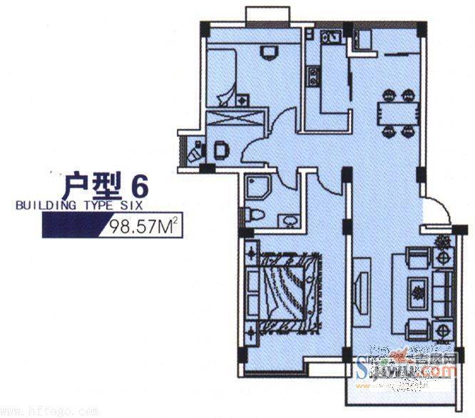 月亮湾亲水嘉园2室2厅1卫98㎡户型图