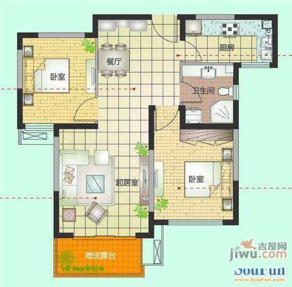 汪塘小区2室2厅1卫86㎡户型图