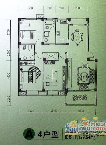 德邦翠馨居3室2厅2卫户型图