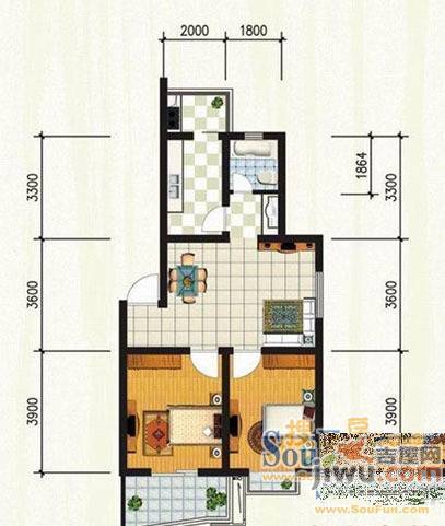 恒通小区2室1厅1卫68㎡户型图