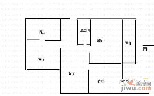 福海新居3室1厅1卫97㎡户型图