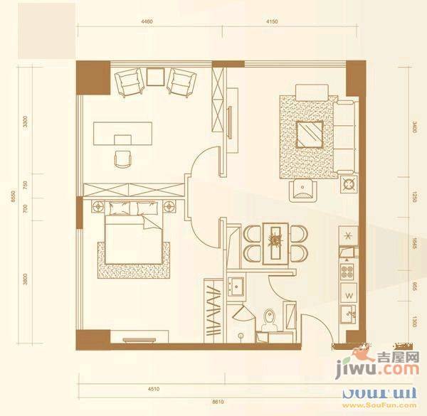 福海新居3室1厅1卫97㎡户型图